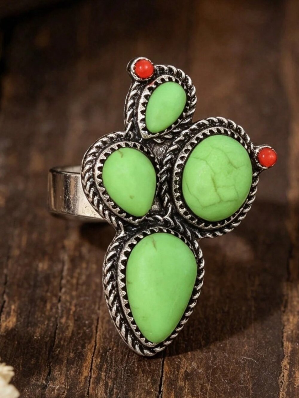 Bohemian cactus Large Ring, Faux Turquoise western style